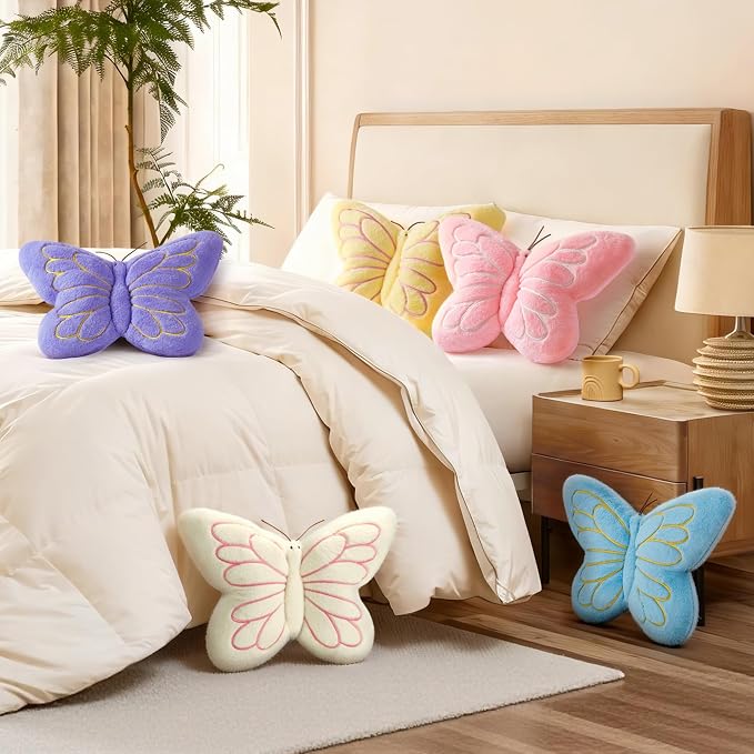 Pink Butterfly Shaped Pillow 16.9" Plush Cute Decorative Throw Pillows | Soft Hugging Pillows, Comfort Seat Cushions, Aesthetics Girls Room Bedroom Decor, Throw Pillows for Couch Bed Dorm Chair Sofa