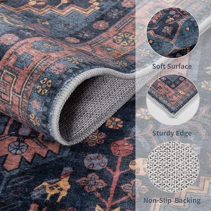 Ciicool 2x5ft Runner Rug, Hallway Wahshable Rugs Vintage Kitchen Carpet for Entrance Bedroom Bedside Living Room Kitchen Laundry Bathroom Decor