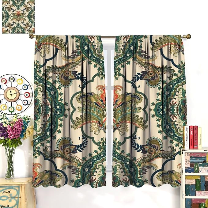 Boho Floral Blackout Curtains, Colorful Mandala Flower Bohemian Ethnic Print Pattern, Bedroom Living Room Kitchen72X63 Inch