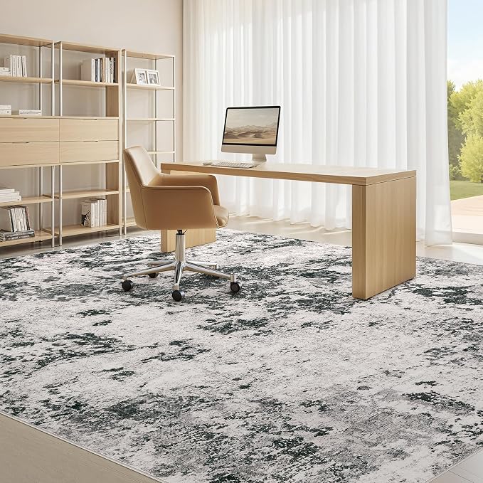 Area Rugs for Living Room: 10x12 Abstract Washable Rug Large Soft Stain Resistant Non-Slip Backing for Bedroom Dining Room Indoor Home Office Carpet for Kids Pet Friendly Families - Dark Grey