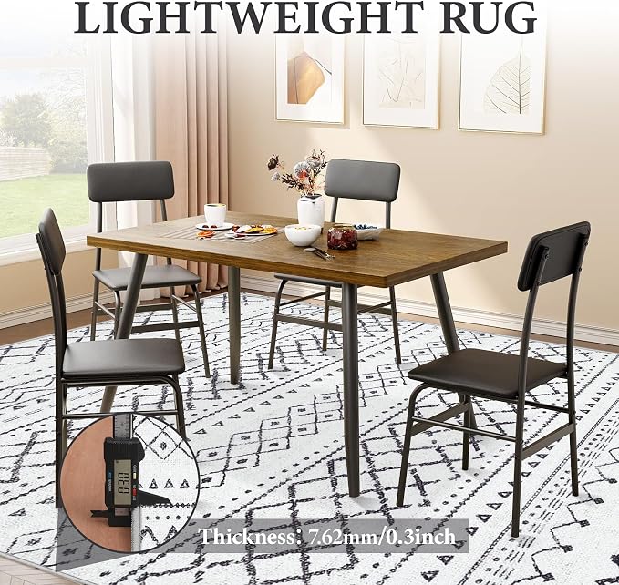Area Rug Living Room Rugs 8x10 - Large Soft Boho Geometric Rug, Non-Slip Foldable Washable Rugs Non Shedding Morden Indoor Floor Carpet for Living Bedroom Office Dining Room(Black,8'x10')