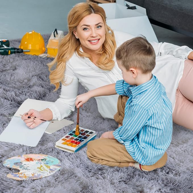 AROGAN 2x4 Feet Soft Runner Rugs for Bedroom Plush Fluffy Rug, Shag Furry Area Rug Carpet Non Shedding for Nursery Children Kids Girls Room Home Hallways Decorative, Grey and White