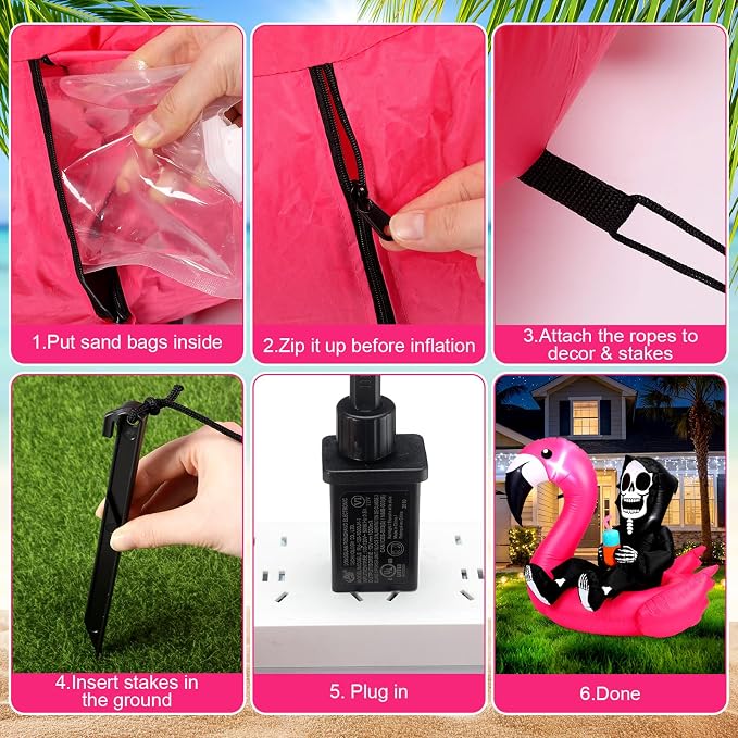 Jenaai 4 ft Summer Halloween Inflatable Decorations Blow up Yard Death Decors with LED Lights Death Figure Flamingo for Holiday Summer Halloween Party