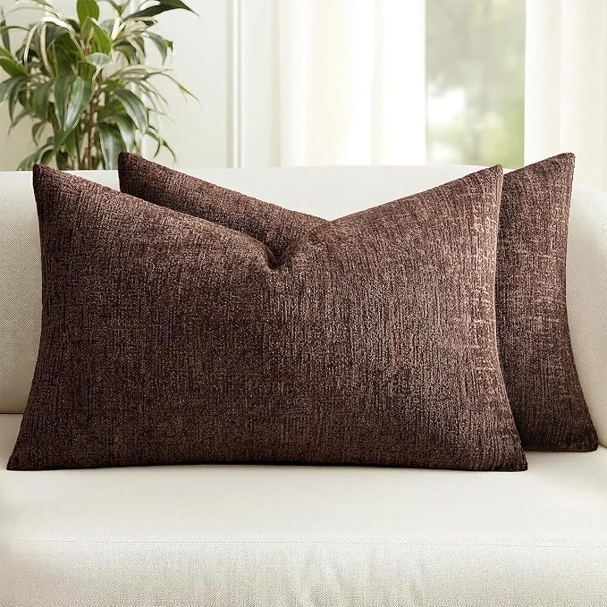 MIULEE Decorative Throw Pillow Covers 12x20 Pack of 2 Beaver Fur Couch Pillow Covers Soft Cozy Textured Chenille Pillowcases for Home Decor Sofa Living Room Cushion Bedroom