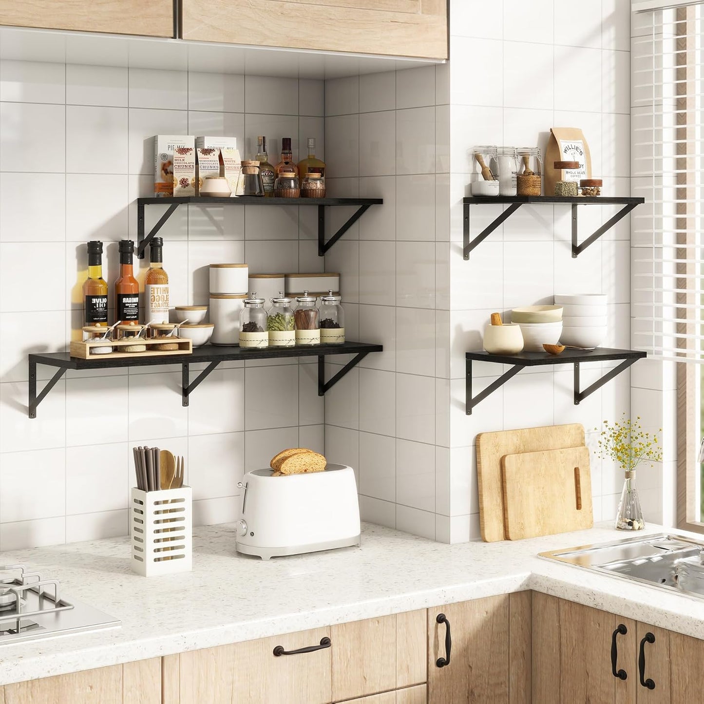 36"W x 10"D Floating Shelves, 10 Inch Deep Black Floating Shelves, Farmhouse Rustic Deep Wall Shelves for Home Decor, Wide Large Floating Shelf for Bathroom, Living Room, Kitchen, Study Room