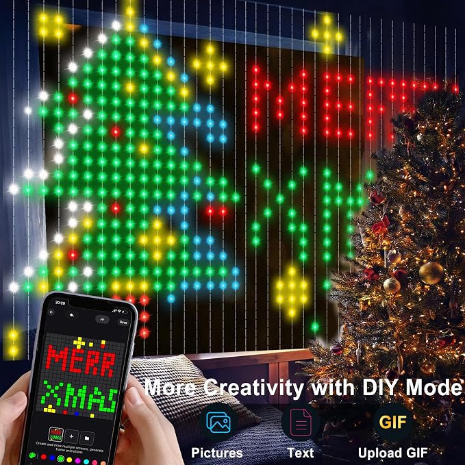 Smart Curtain Lights 400 LED, Color Changing American Flag Fairy Lights with APP & Remote 6.6 x 6.6 FT, DIY Waterproof Decor for Bedroom Backdrop Outdoor 4th of July Halloween Christmas