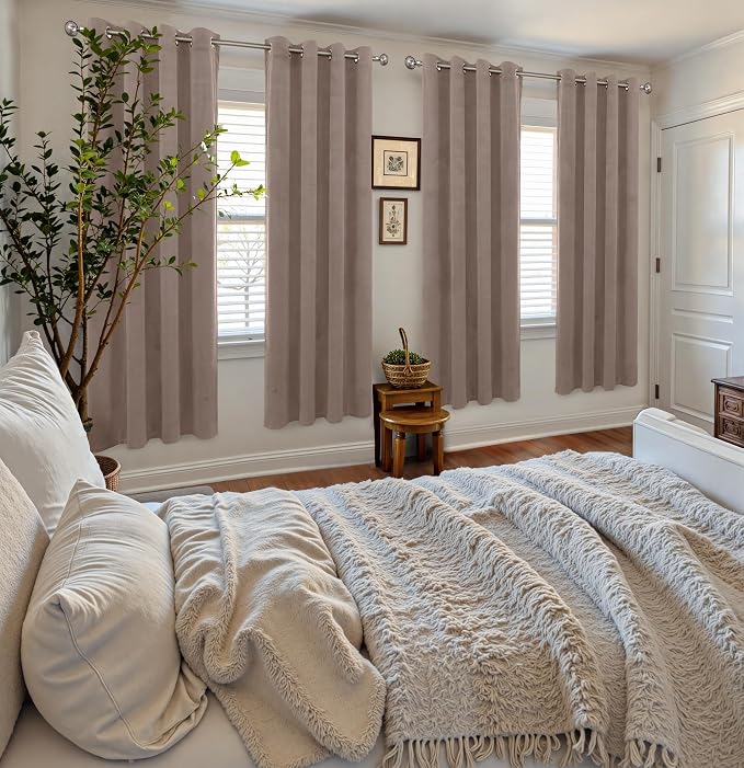 YoungsTex Taupe Velvet Curtains 72 Inch Length 2 Panels, Thermal Insulated Blackout Drapes with Grommet Privacy for Bedroom Living Room Windows, 52 X 72 Inch