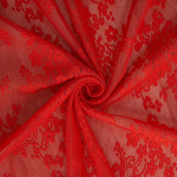 YJ YANJUN Vintage Lace Curtains 84 Inches Long-Victorian Floral Pattern Red Sheer Curtain Panels for Living Room Bedroom,Light Filtering, Xmas Gift for Holiday Decor 2 Panels 52W x 84L