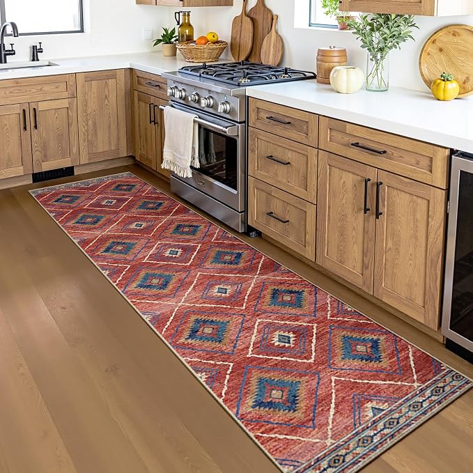 BESTSWEETIE Area Rug 2x6 Rug Machine Washable Non-Slip Low Pile Print Pattern Western Rug for Living Room Bedroom Entryway Tribal Series -Red/Orange