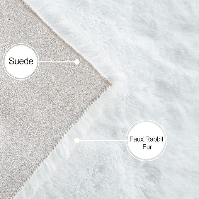ORINOVA White Faux Bunny Fluffy Fur Rug Washable Area Rugs for Living Room Nursery Rugs for Bedroom 2x3 Rectange Rug Cute Home Décor