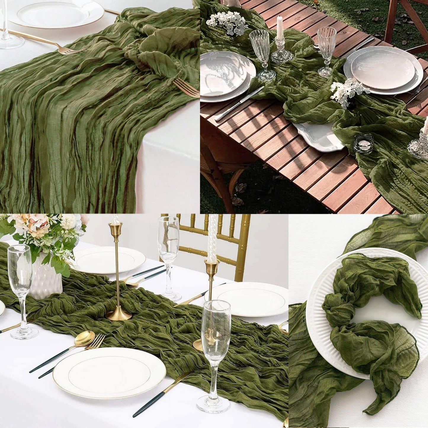 20 Pack Olive Green 10FT Cheesecloth Table Runner Rustic Gauze Cheese Cloth Table Runner for Wedding Bridal Baby Shower Table Decorations Boho Fabric Sheer Birthday Party Decor 20 x 120 Inch Long