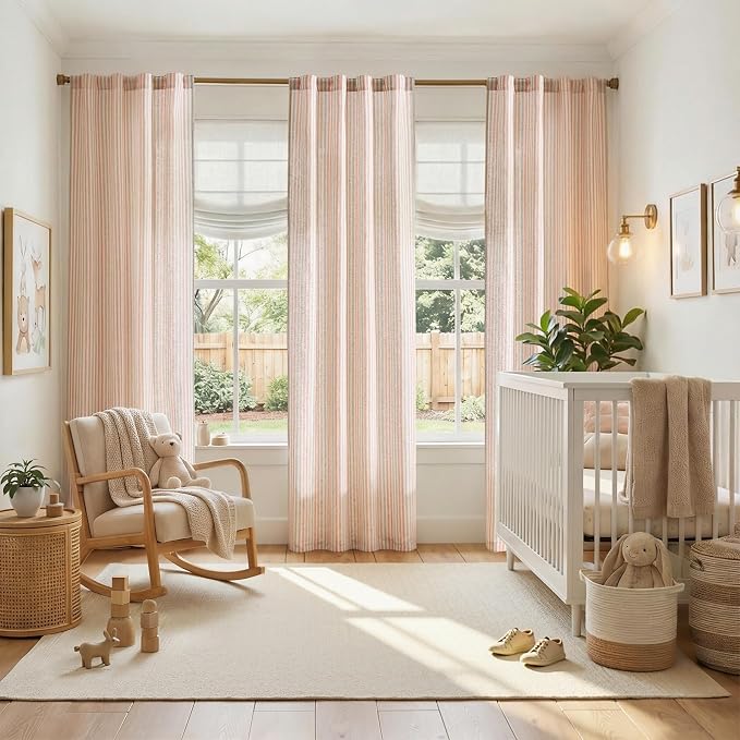 jinchan Linen Curtains 96 inch Candy Stripe for Kids Room Back Tab 2 Panels | Kids Curtains for Living Room Baby Girls Room,Ticking Stripe,Nursery Drapes, Window Treatments,Cottagecore,Light Filtering