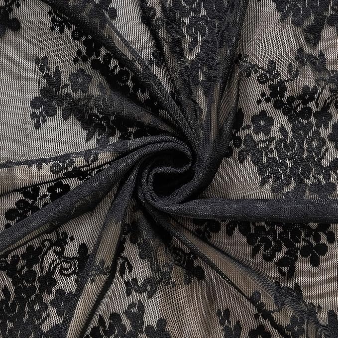 YJ YANJUN Vintage Lace Curtains 72 inch Length Goth Black Floral Sheer Sidelight Curtains for Front Door Coffin/Dark/Halloween/Spooky/Skull/Moody/Witch/Creepy Room Decor 52" W x 72" L