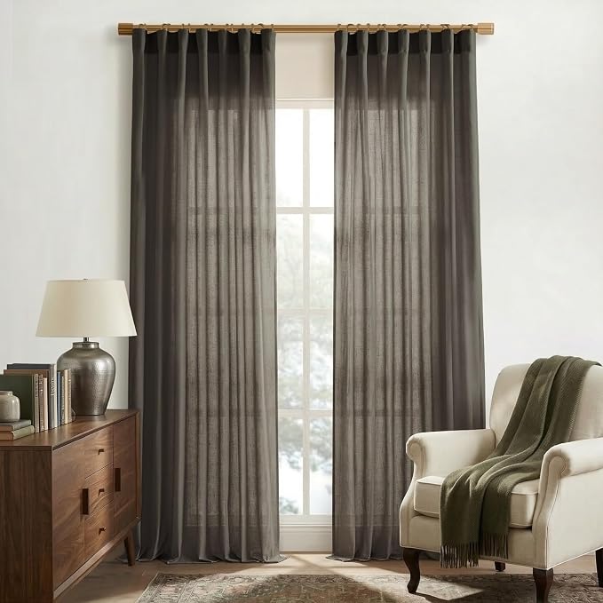 XTMYI Brown Curtains 84 Inch Length 2 Panels Set for Living Room,Linen Semi Sheer Light Filtering Rustic Farmhouse Curtains Drapes 84 Inches Long