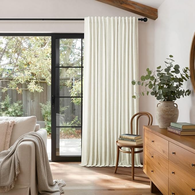 Extra Wide Curtain 108 Inches Long 100 Inch Wide Linen Blackout Curtain for Sliding Glass Door Thermal Insulated Privacy Drape for Living Room Cream Ivory White Back Tab Rod Pocket 1 Panel 100x108