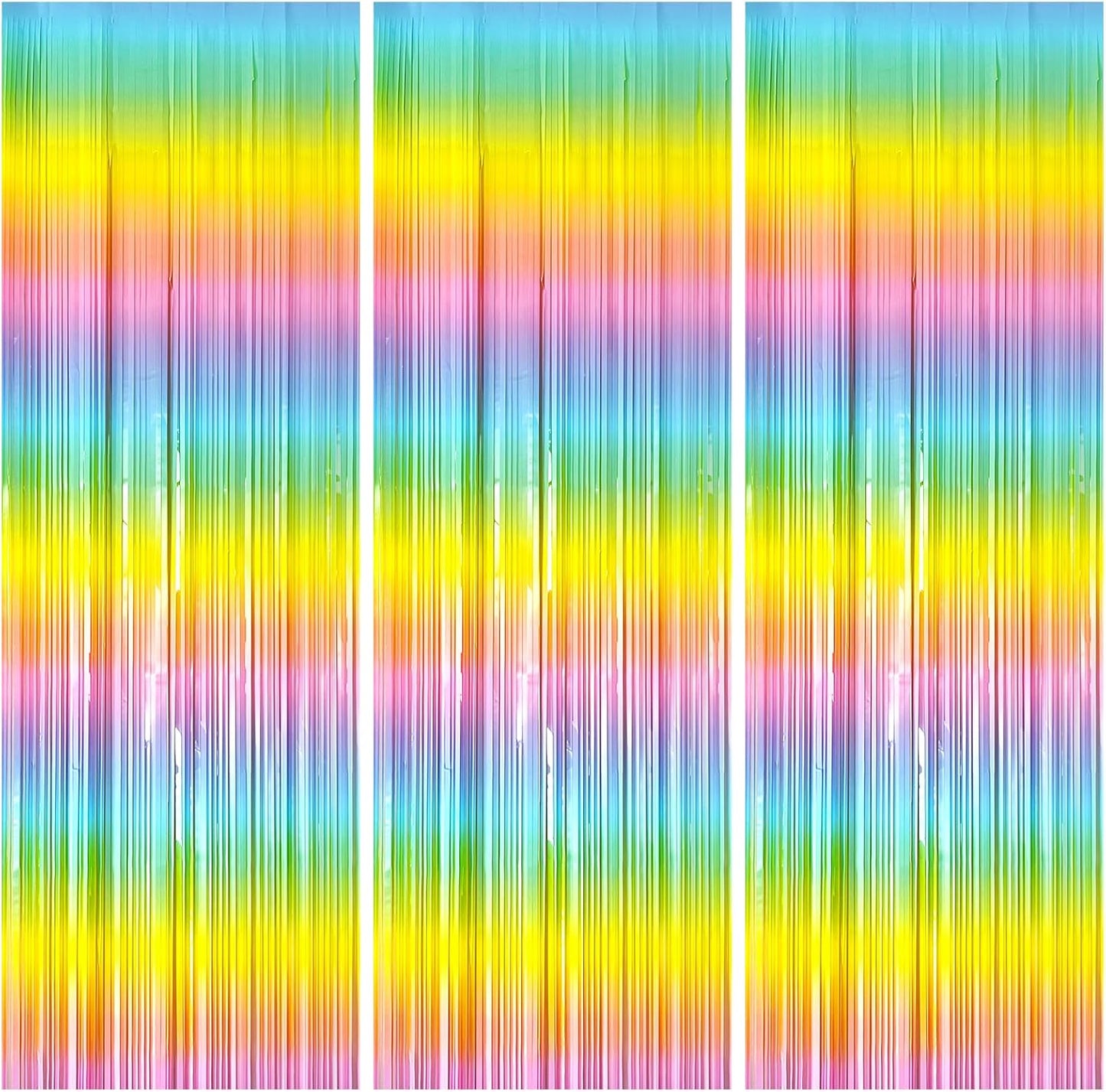 3 Pack Backdrop Pastel Rainbow Foil Fringe Backdrop Curtains Dance Party Decorations Photo Booth Props for Bachelorette Easter Decorations Christmas Halloween New Years Eve Party Supplies