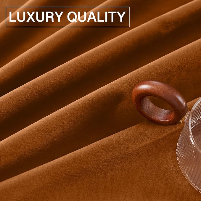 StangH Burnt Orange Room Darkening Velvet Curtains 96 inches, 2 Panels | Boho Vintage Decor, 300GSM Soft Heavy Velvet, Thermal Insulated & Light Blocking Window Drapes, Bedroom, Dining Room