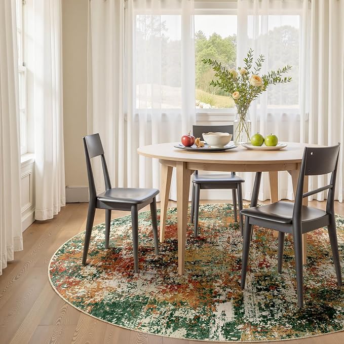 RELEANY Washable Area Rugs 4ft Non-Slip Modern Abstract Soft for Living Room Entryway Bedroom Kitchen, Print Pattern, Green Orange Rust Red Cream Colorful