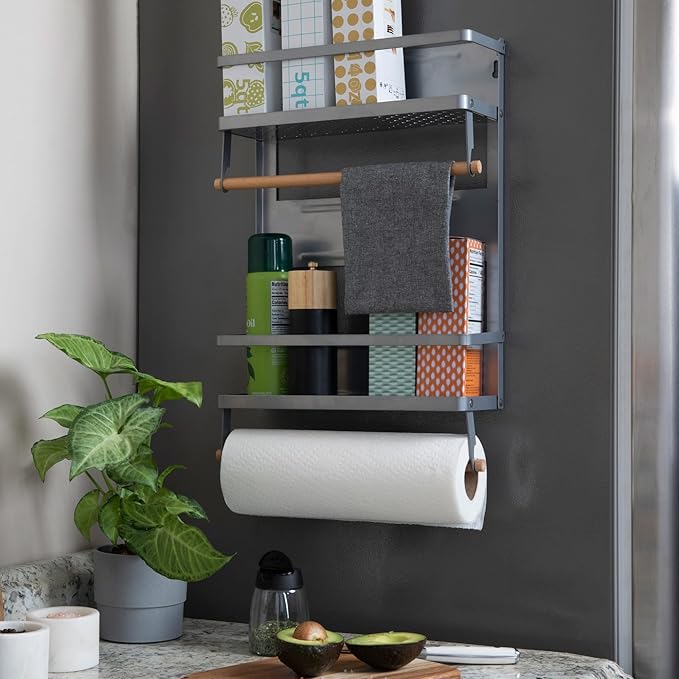 Household Essentials Metal Magnetic Organizer with Paper Towel Holder, Grey