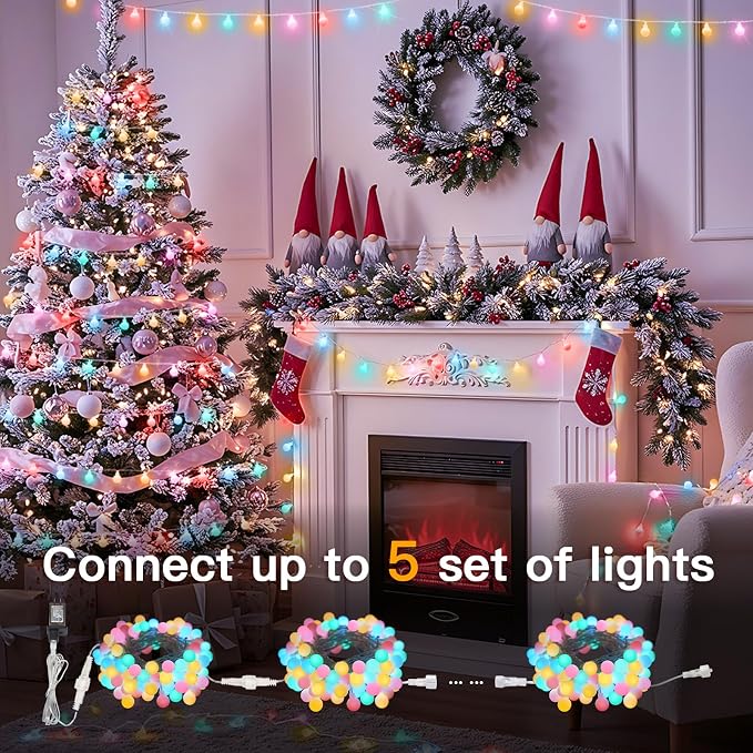 suddus 76ft Connectable Globe String Lights Plug in Remote Pastel Color | 200 Led Pastel Fairy Lights With Timer 8 Mode, String Lights for Bedroom,Dorm, Classroom, Party, Indoor,Outdoor Decor