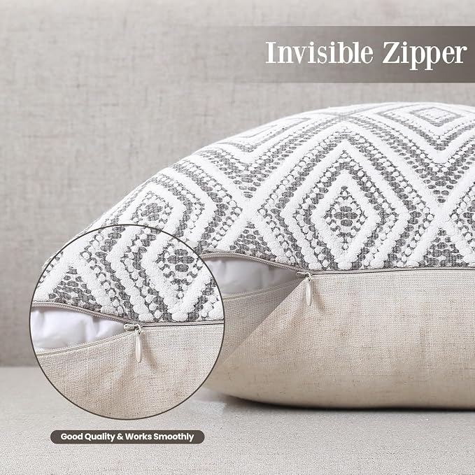 HPUK Throw Pillow Covers 18x18 Inch Set of 4, Linen Decorative Pillow Covers, Accent Cushion Covers for Couch Sofa Bed Bedroom Living Room Décor, Grey