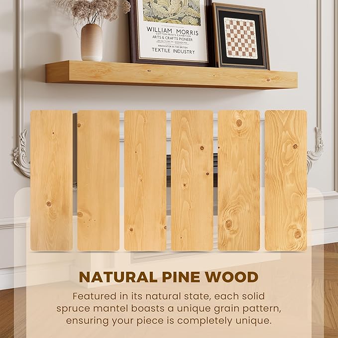 Marsmiles Fireplace Mantel Shelf 72 Inch, Rustic Handcrafted Wood Mantles for Over Fireplace, Farmhouse Wall Mounted Floating Shelves for Living Room Decor & Display, 72W x 3H x 8D, Honey Maple
