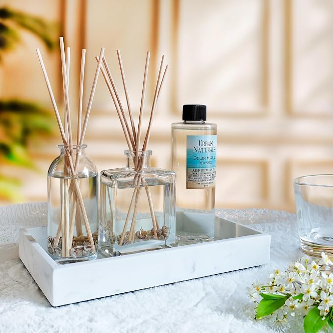 Urban Naturals Reed Diffuser Set, Baby Powder Bliss - Bathroom Shelf Décor | Bliss, Made with Essential Oils & Real Botanicals, Powdery Floral Notes, Rose, Geranium, Musk & Cedar, Makes a Great Gift