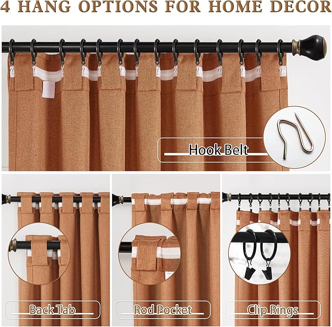 DUALIFE Terracotta Blackout Long Curtain Drapes 102 Inch 2 Panels Set Back Tab Rod Pocket Orange Decor Window Curtain Panels 102 Inches Long for High Living Room 50 Inch Wide, Rust Color