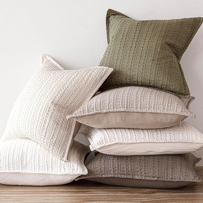 Foindtower Set of 2 Decorative Cotton Waffle Weave Lumbar Throw Pillow Covers Euro Shams Cushion Covers Accent European Pillowcase for Bed Couch Bedroom Living Room Home Decor 12×20 Inch Olive Green