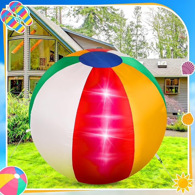 VIHOSE Summer Inflatable Beach Ball Outdoor Decoration 4 ft Summer Blow up Inflatable Pre-lit LED Lights Beach Party Decor for Outdoor Yard Garden Tropical Pool Decor Party Supplies