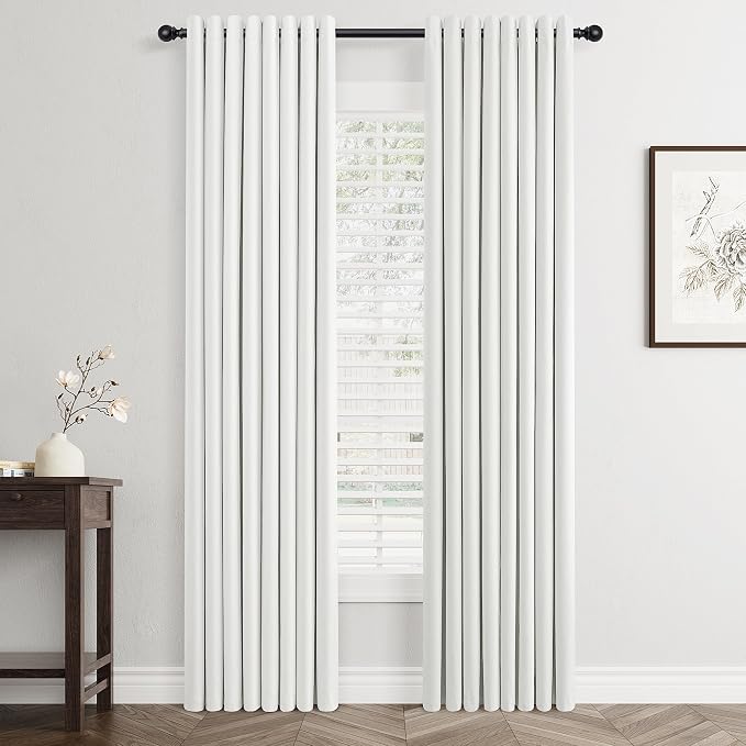 Jowels Ivory Linen Blackout Curtains 80 Length 2 Panels Set for Living Room Bedroom, 100% Black Out Thermal Insulated Linen Drapes, Room Darkening Grommet Curtains 80 Inches Long