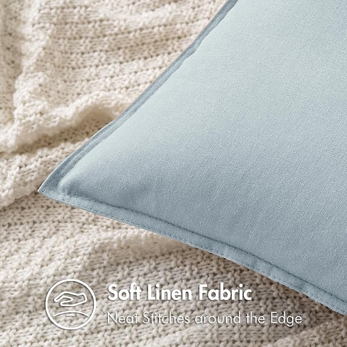 MIULEE Pack of 2 Decorative Linen Pillow Covers 20x20 Inch Coastal Blue | Spring Boho Farmhouse Modern Soft Accent Throw Pillows Neutral Cushion Covers for Sofa Couch Bed Living Room Home Decor