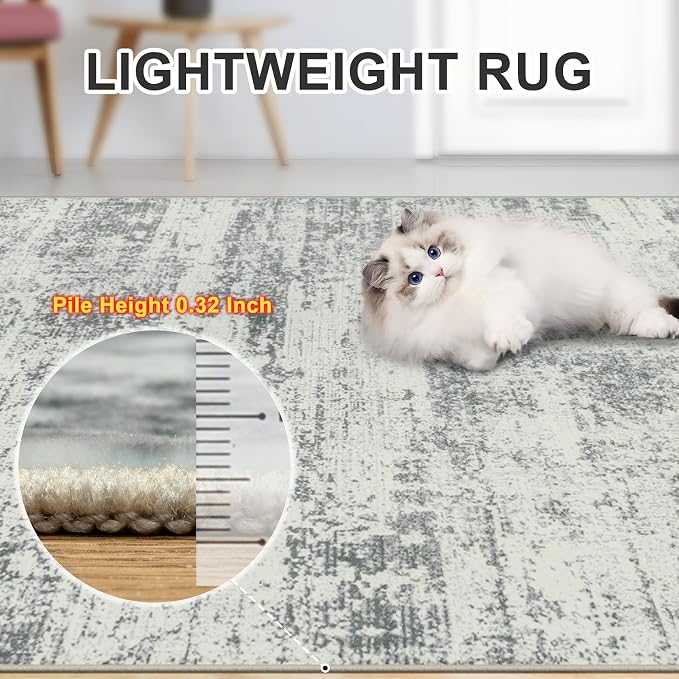 8x10 Area Rugs for Living Room - Washable Rug Modern Abstract Soft Large Neutral Non-Slip Carpet Indoor Floor Stain Resistant Thin Carpets for Bedroom Dining Room Farmhouse Nursery Home Office Grey