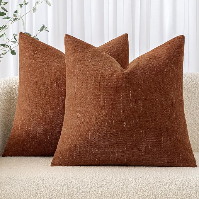 MIULEE Textured Pillow Covers 26x26 Inch Pack of 2,Dark Rust Soft Thick Euro Solid Decorative Chenille Throw Pillows Neutral Farmhouse Cushion Covers Modern Home Decor for Bed Couch Living Room