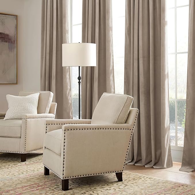 RYB HOME Camel Beige Velvet Curtains 84 inch, Heavy Duty 2-Layer Window Curtains with Pleat Tape Blackout Shades for Bedroom Thermal Insulated Privacy Drapes for Living Room, W48 x L84 inch, 1 Panel