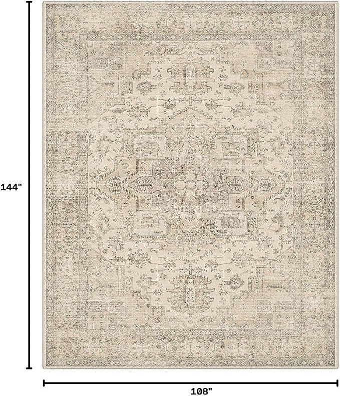 GENIMO 9x12 Area Rugs for Living Room, Machine Washable Non Slip Rugs, Low Pile Lightweight Print Rug for Bedroom, Dining Room, Home Office, Vintage Boho Brown