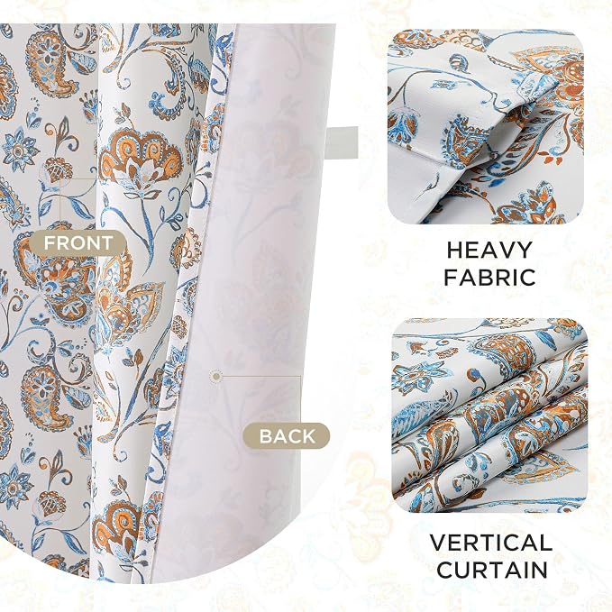 Joydeco Printed Curtains 84 inches Long,Yellow Floral Blackout Curtains for Living Room 2 Panels,52 x 84 inch Rod Pocket Thermal Insulated Bohemian Drapes for Farmhouse,Bedroom,White