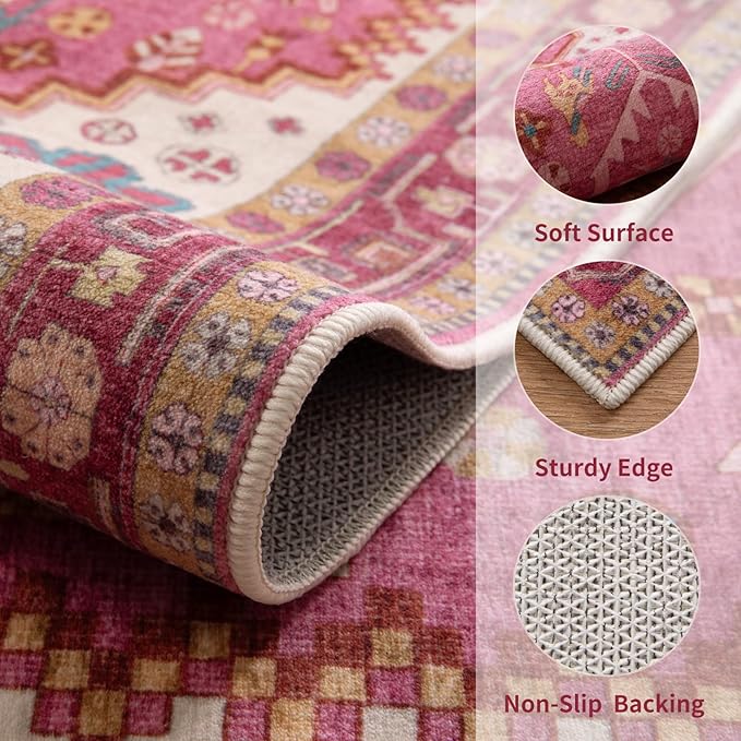 Ciicool Small Area Rug, 2x3ft Boho Rug, Ultra Soft Entry Rugs for Entryway, Non-Slip Washable Rugs Oriental Low-Pile Indoor Mat Floor Carpet for Entrance Bedroom Kitchen Bathroom Foyer Decor