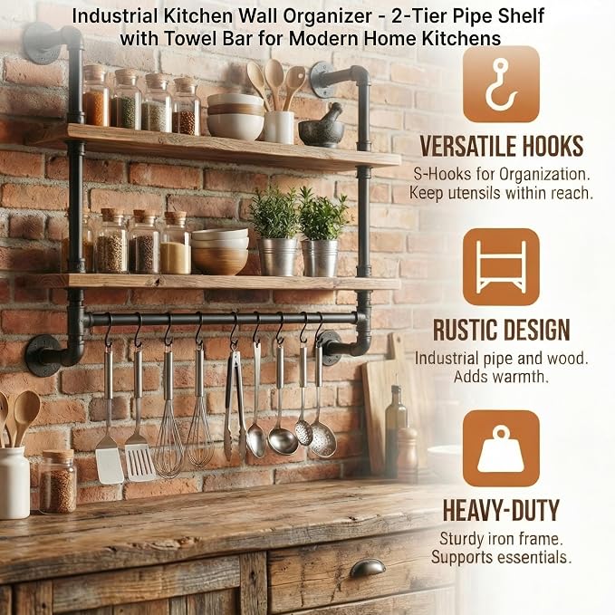 Industrial Pipe Shelving Bathroom Pipe Shelves with Towel Bar Over Toilet | 24 inch Pine Wood Floating Shelves for Wall Mounted Bedroom,Kitchen, Farmhouse, Living Room