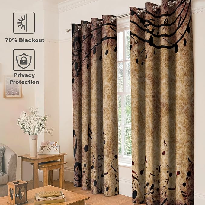 Jekeno Retro Music Blackout Curtains - Musical Note Theme Printed Window Drapes Decor Music Lovers Bedroom Living Room Home Grommet Window Drapes 2 Panel Set 42" x 63"