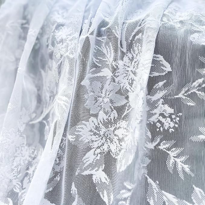 Treatmentex White Lace Curtains for Living-Room 84" Length Light Filtering Rose Floral Sheer Window Drapes for Bedroom, Exquisite French Vintage Embroidered Lace Curtains, Rod Pocket 52" w 2pcs
