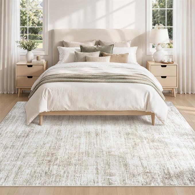 5x7 Area Rugs for Living Room Washable Rugs Neutral Abstract Large Rug Soft Modern Carpet Non-Slip Stain Resistant Low Pile Rug for Bedroom Dining Room Nursery Home Office Under Table Area Rug Brown