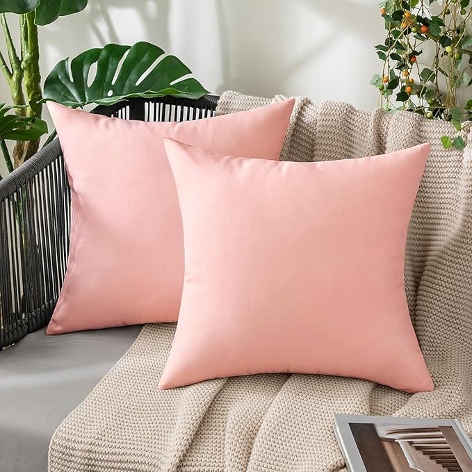 MIULEE Pack of 2 Decorative Outdoor Solid Waterproof Throw Pillow Covers Spring Valentine Faux Linen Garden Farmhouse Cushion Cases for Patio Tent Balcony Couch Sofa 16x16 Inch Light Pink