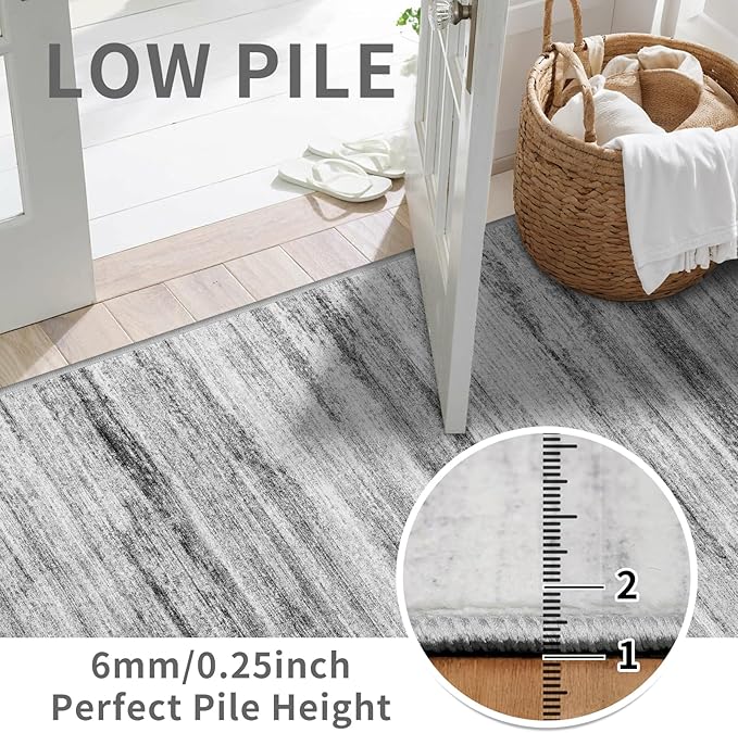 5x7 Area Rug for Living Room: Non-Slip Washable Rugs for Dining Room Bedroom Study Home Office - Easy-to-Clean Stain and Water Resistant Carpet - Soft Low-Pile Mat Grey