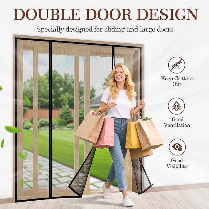 Yotache Magnetic Screen Door Fits Door Size 72"x96", Screen Size 74"x97" Double-Sided Opening Reinforced Mesh with Strong Magnets for Balcony, French, Sliding Glass Door