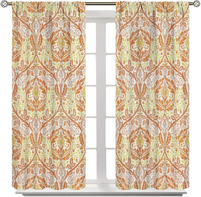 Bohemia William Morris Art Blackout Window Curtains, Vintage Flowers Foliage Rod Pocket Curtains, for Living Room Bedroom 36(W)*63(L) 2 Panels