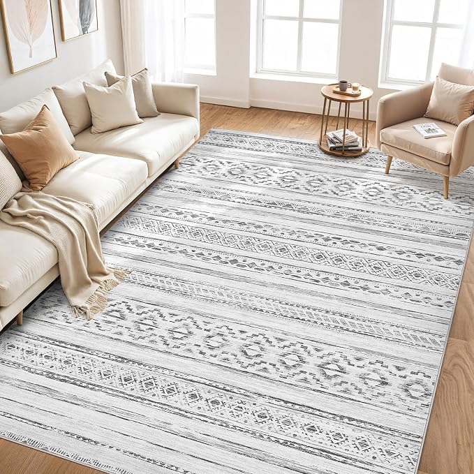 cotiled 5x7 Area Rugs Living Room Rug: Washable Boho Rugs with Non Slip Backing Large Soft Indoor Stain Resistant Carpet for Bedroom Farmhouse Dining Room Lightweight Home Decor Cream Grey