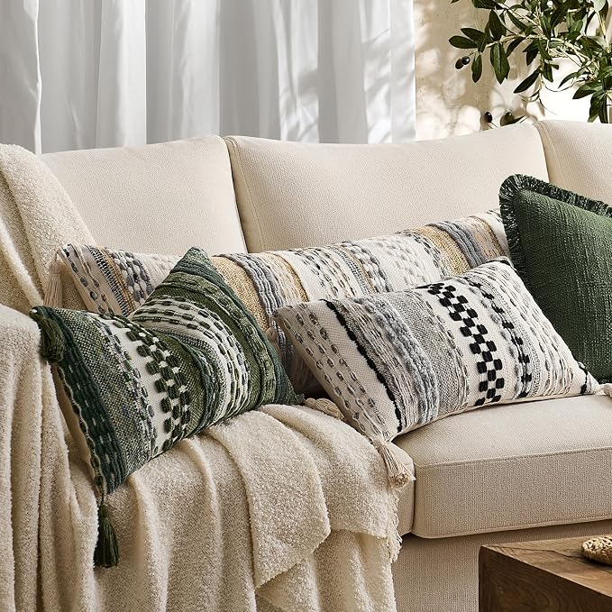 Kevin Textile Spring 12x20 Inch Lumbar Throw Pillow Cover 1 Pack Boho Decorative Soft Chenille Thread Woven Tufted Textured Rectangle Cushion Case Accent for Living Room Couch Sofa Bed, Black