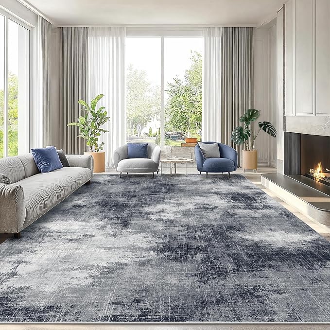 AMADA HOMEFURNISHING 9x12 Area Rugs for Living Room, Modern Large Area Rugs with Non-Slip Backing & Low Pile, Neutral Soft Washable Rug for Nursery, Bedroom, Dinning Room, Playroom, Grey