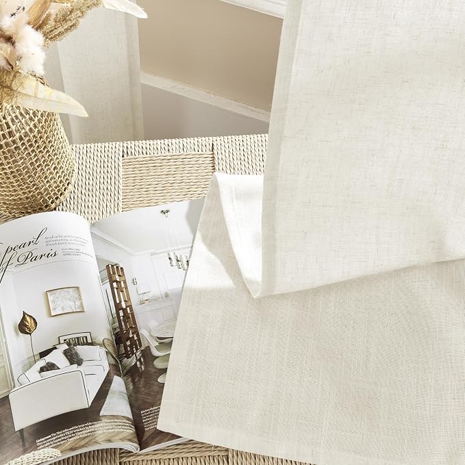 Joydeco Linen Curtains 2 Panel Set, Ivory on Linen Curtains 84 Inch, Light Filtering Drapes for Living Room, 70 Inches Wide Drapes with Rod Pocket Back Tab (84" L x 70" W)